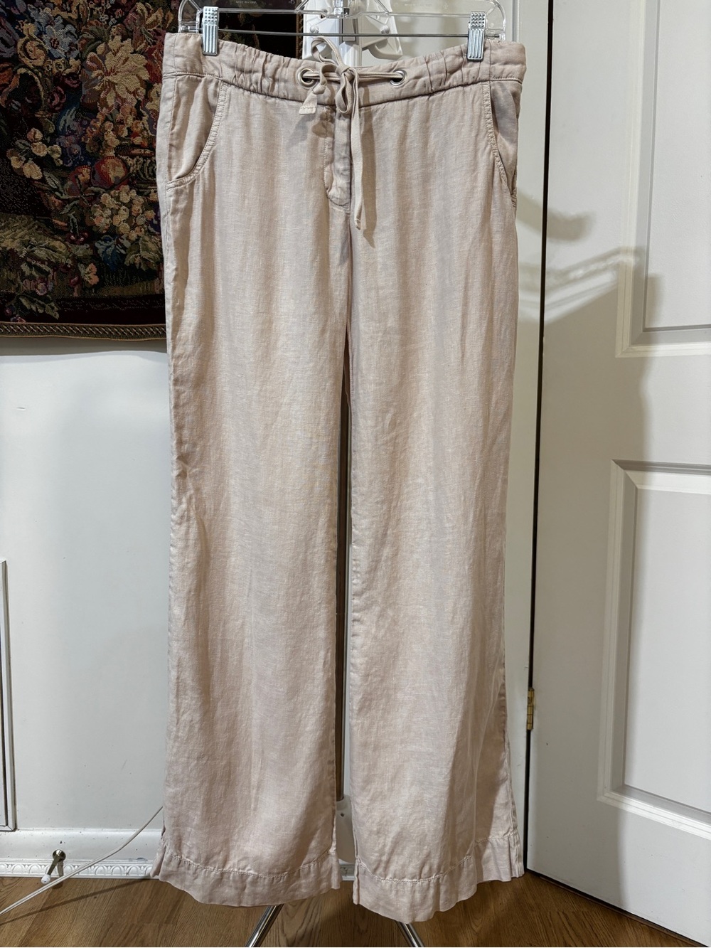J.Crew City Fit 100% Linen Pants Size 6 Beige Drawstring Straight Leg